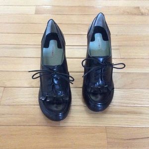 Black block heeled tassel oxfords